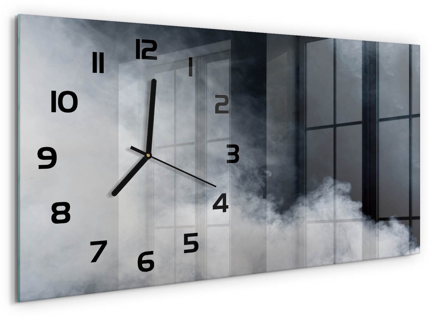 TULUP Wandklok - Witte rook Glazen Klok Met Print - 60x30 cm - zwart Wandklok Glas Met Motief - Zwarte handen - Rechthoekige Klok - Wandklok Glas Decoratie - Gekleurde Glazen Klok