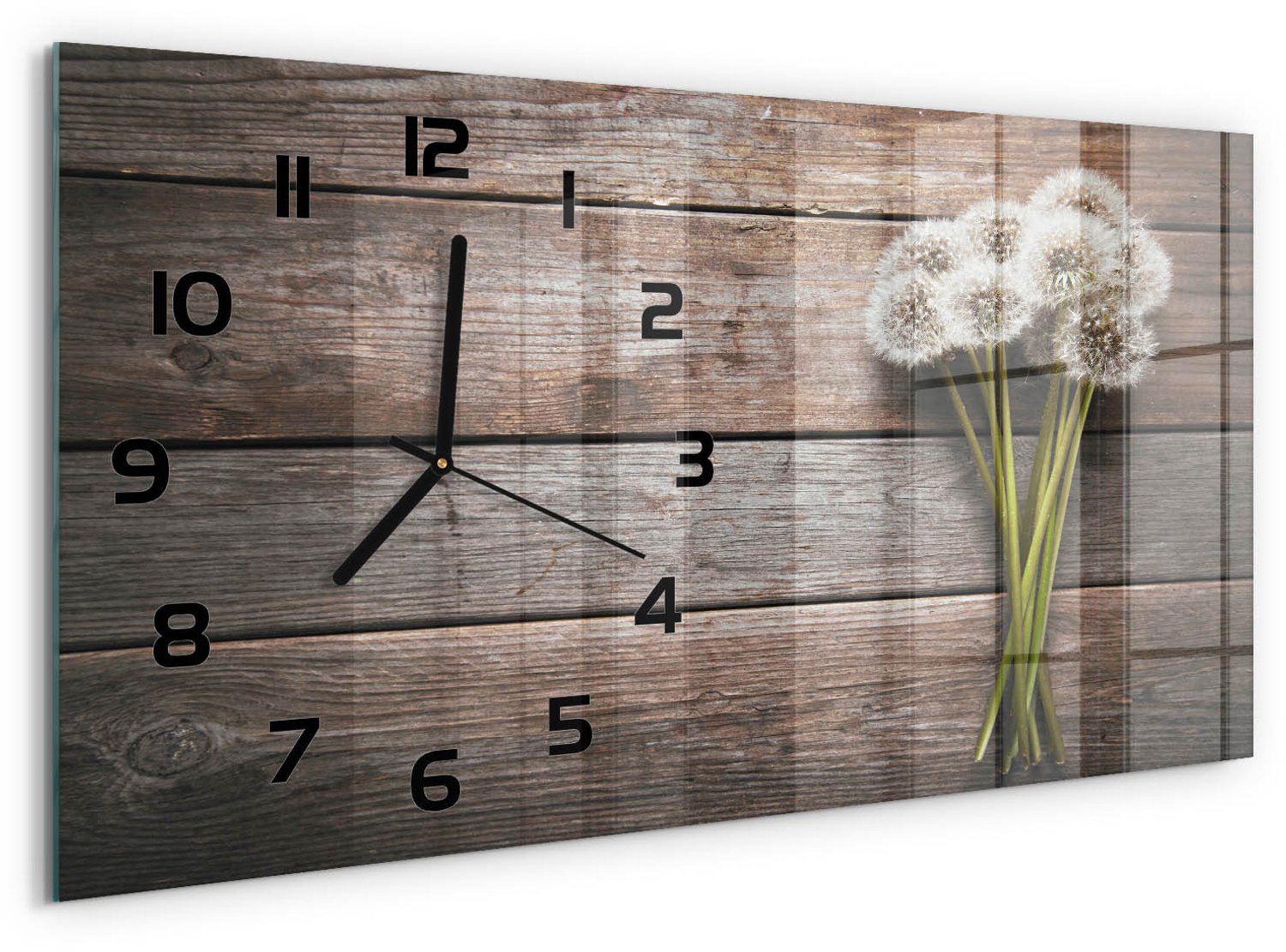 TULUP Wandklok - Paardenbloemhout Wandklok Glas Met Motief - 60x30 cm - Bruin Decoratieve Glazen Klok - Zwarte handen - Rechthoekige Klok - Gekleurde Glazen Klok - Glazen Klok Met Print