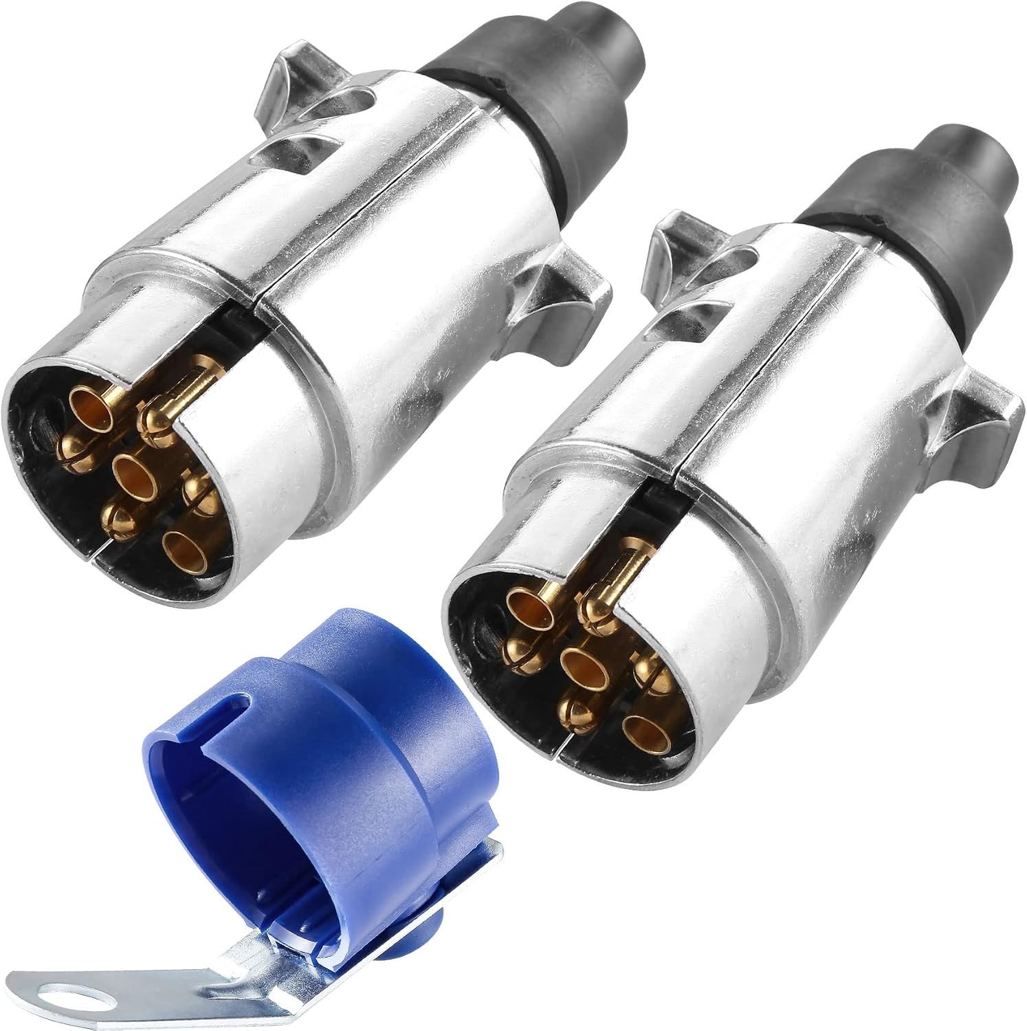 7-pins metalen aanhangwagen stekker, 12V, 2 stuks, aluminium, met houder voor betrouwbare verbinding