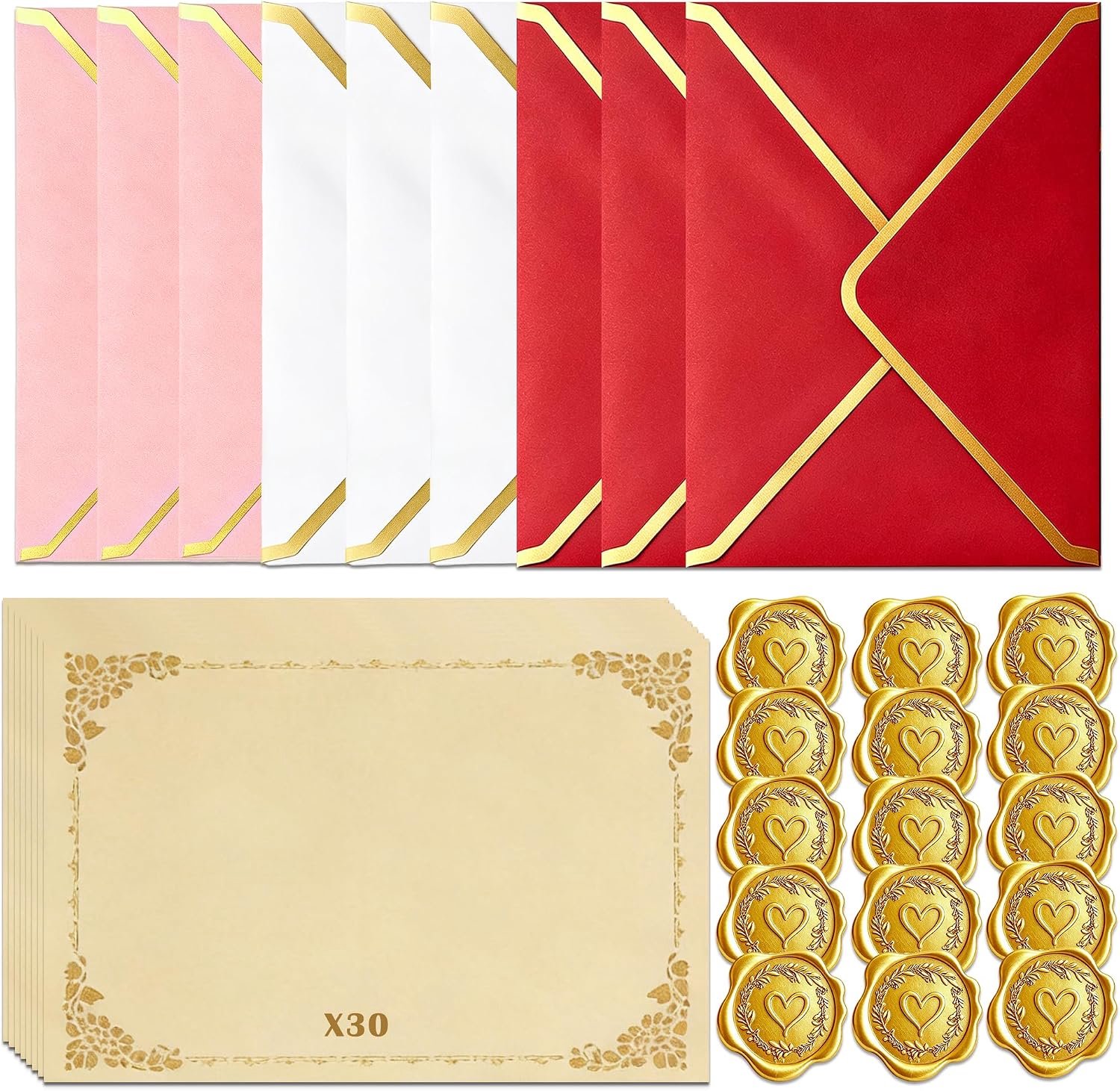 60 stuk Briefpapier Met Envelop voor Liefdesbrieven Bruiloft Uitnodigingen, Rood+Witte+Roze
