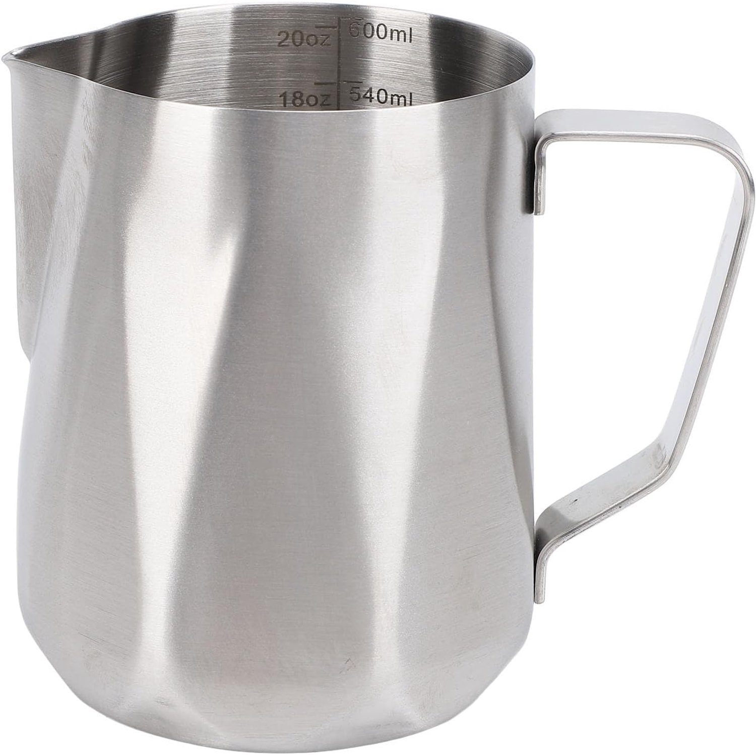 Melkopschuimkan van roestvrij staal, professionele latte art-kan met puntige tuit, koffieopschuimer met ruitmotief, vaatwasserbestendig, klein formaat en ruimtebesparend (600 ml schuren)
