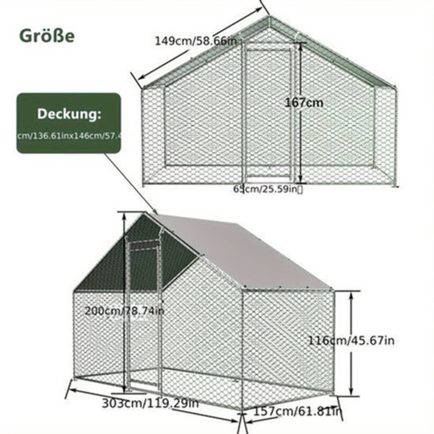 Buitenren Kip – Kippenren – Konijnenren – Dierenren – Buitenhok – Gegalvaniseerd Staal – Waterdicht PE Gaas – 3x1,5x2 Meter – Veiligheidsvergrendeling