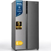 Heinner HSBS-H442NFXE++ Amerikaanse Side-by-Side Koelkast – 442 L – Full No Frost – Deur-open Alarm – LED Touch Display – Smart Eco Functie – RVS – 5 Jaar Garantie
