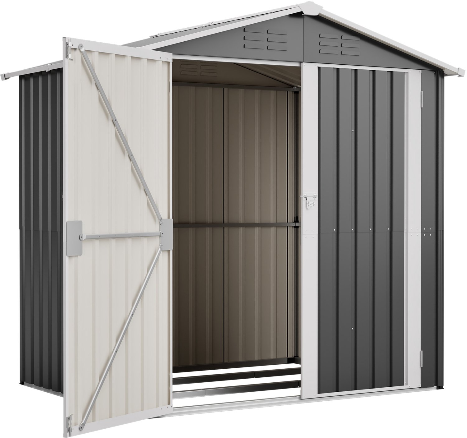 Metalen tuinhuis met fundering - Afsluitbare dubbele deur en ventilatie - Verzinkt plaatstaal - Voor tuinopslag - Grijs 185,4 x 142,3 x 185 cm