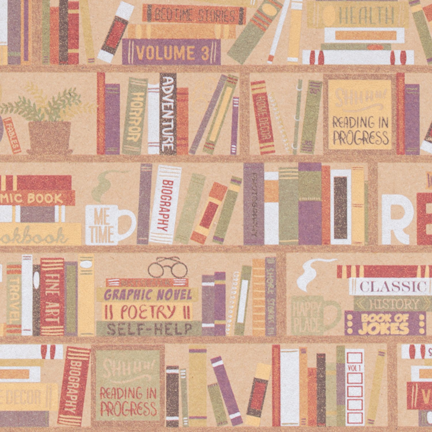 Inpakpapier - cadeaupapier - bruin met gekleurde boeken - gerecycled - 50 cm x 150 meter