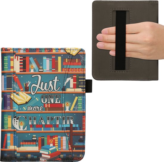 kwmobile flip cover geschikt voor Kobo Clara BW / Colour - Hoes met handgreep en voorvak voor e-reader - Book case in meerkleurig - bibliotheek design — afbeelding 5