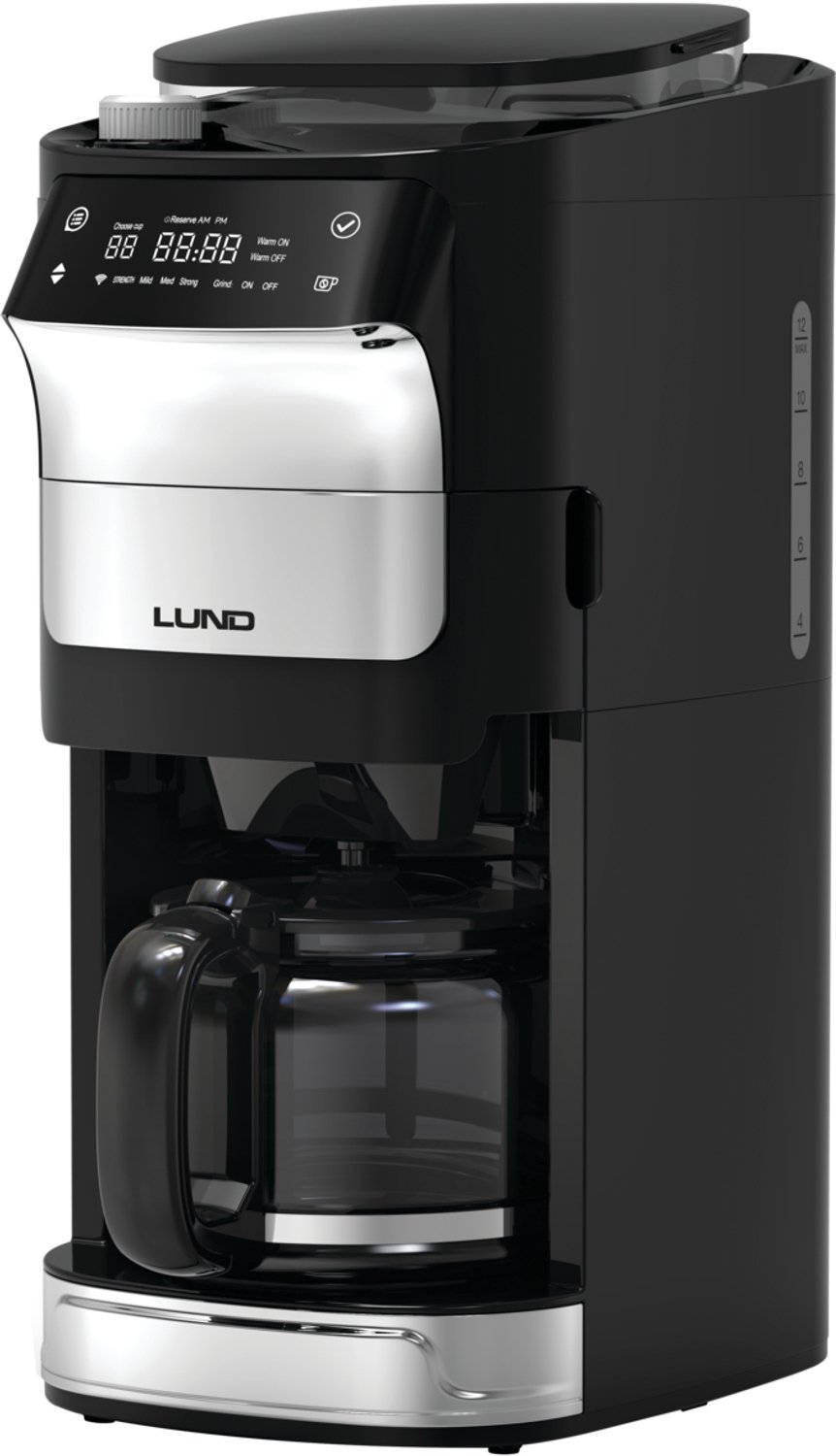 LUND 68504 Filterkoffiezetapparaat met Bonenmaling - Geïntegreerde Bonenmolen - 1.5 Liter Glazen Kan - Timer & Warmhoudplaat - Instelbare Koffiesterkte & Maalgraad (1050W)