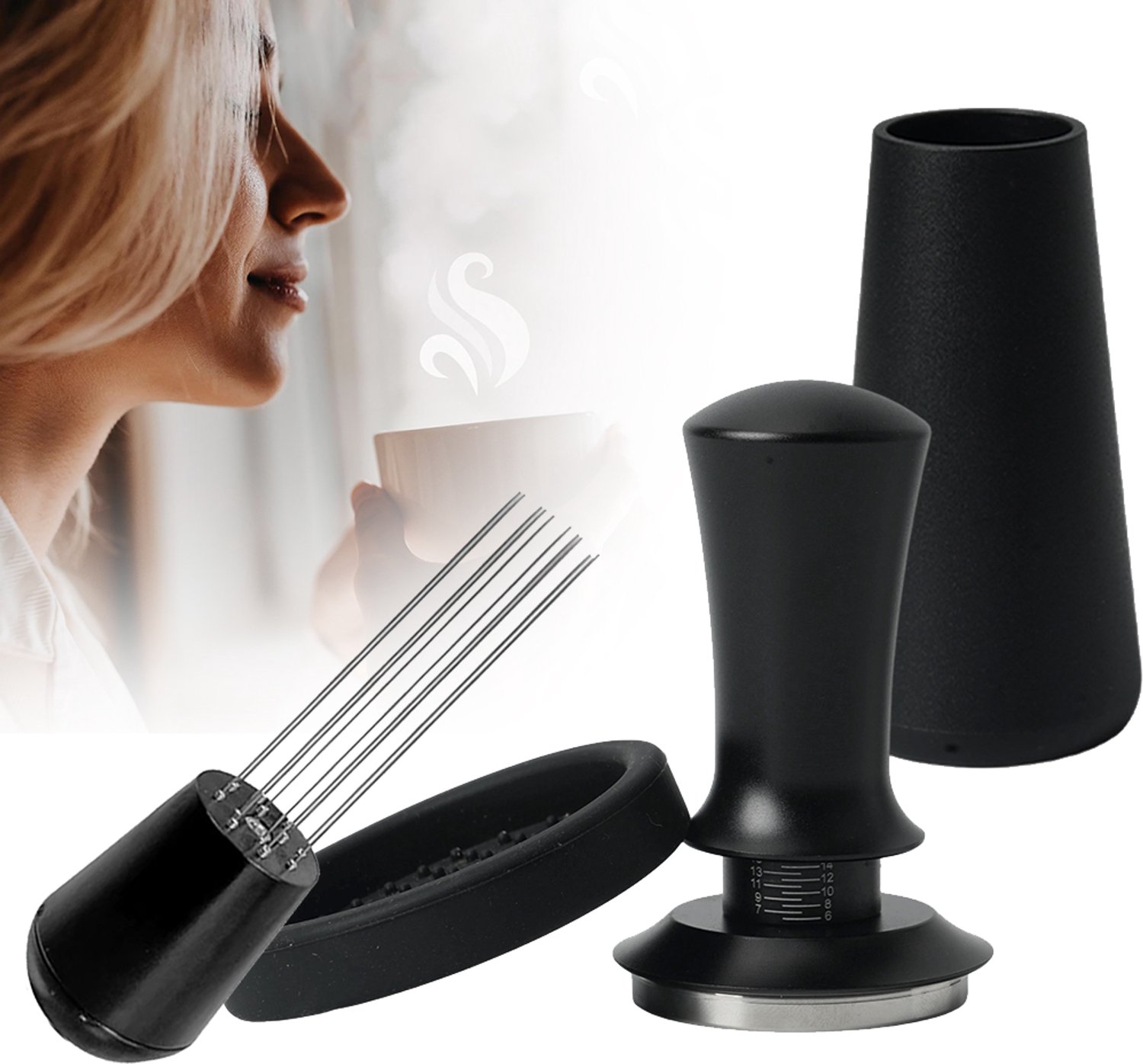 Coffee Tamper Set - 51mm Veerbelaste Sabotageset - Koffiestamper Van Roestvrij Staal Met Schaalaanpassing - Voor Espressomachine