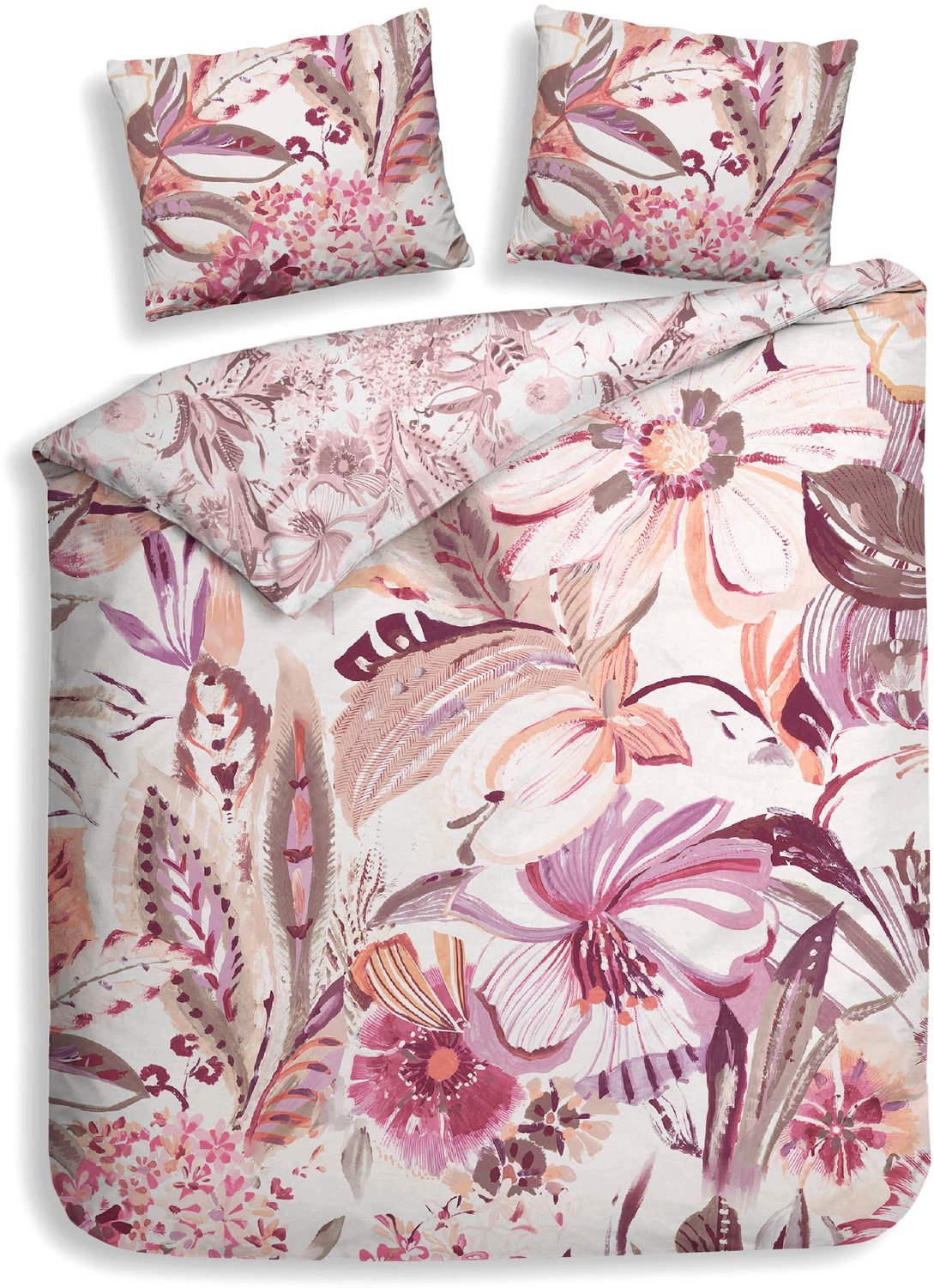 Heckettlane Dekbedovertrek Kina - Dekbed met instopstrook - Wit - Dekbedovertrek van 100% Katoen-Satijn - Bloemen - 260x200-220 cm + 2 slopen 60/70 cm - Honolulu Kina White