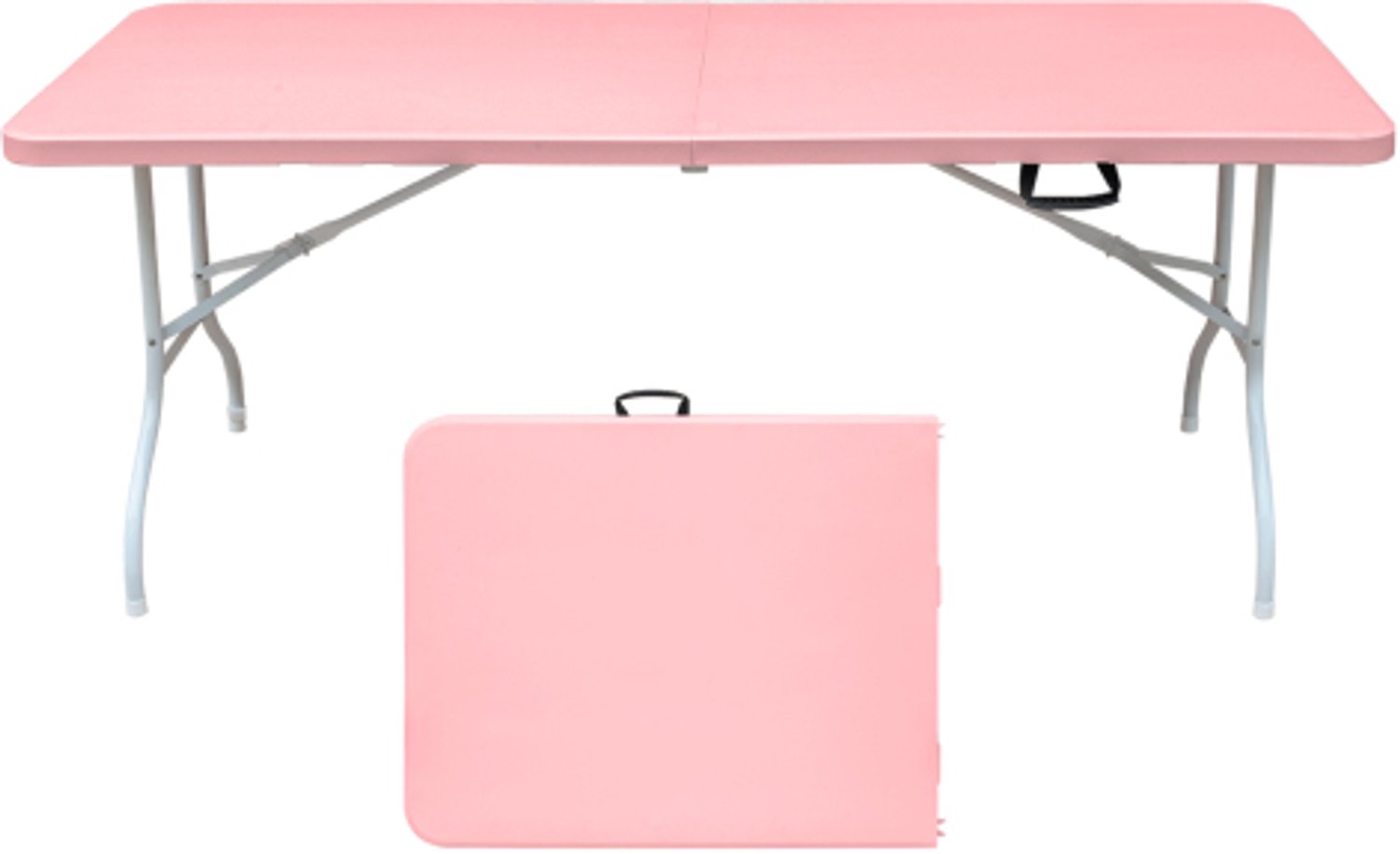 180 cm draagbare zware opklaptafel met handvat, opvouwbare tafel, multifunctionele opvouwbare tafel voor kamperen, picknicks en feesten, binnen‑ en buitengebruik, draagvermogen 135 KG (Roze)