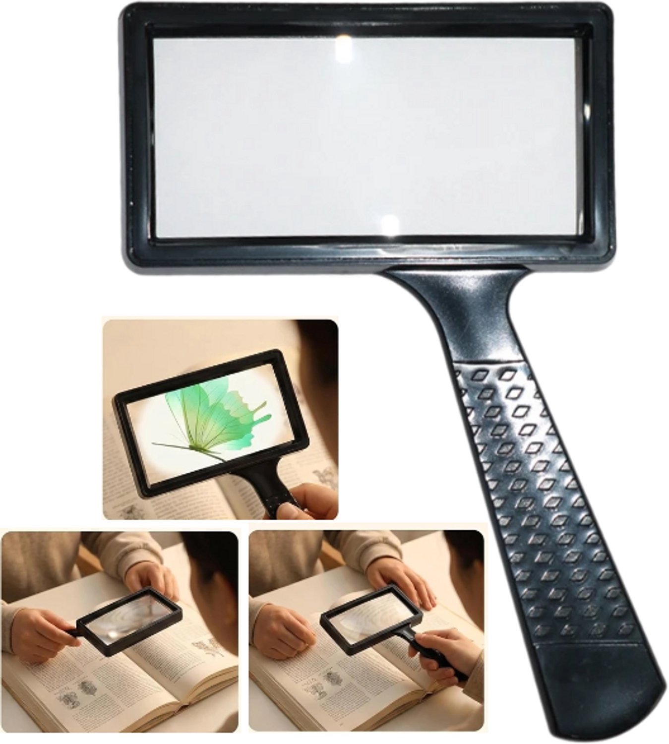 1 stuk – Leesloep – Handloep met groot, rechthoekig gezichtsveld – Vierkante 10x leesloep – 15,8 x 10,3 cm – Zwart – Geschikt voor lezen door senioren, observatie, hobby's en reparatiewerkzaamheden