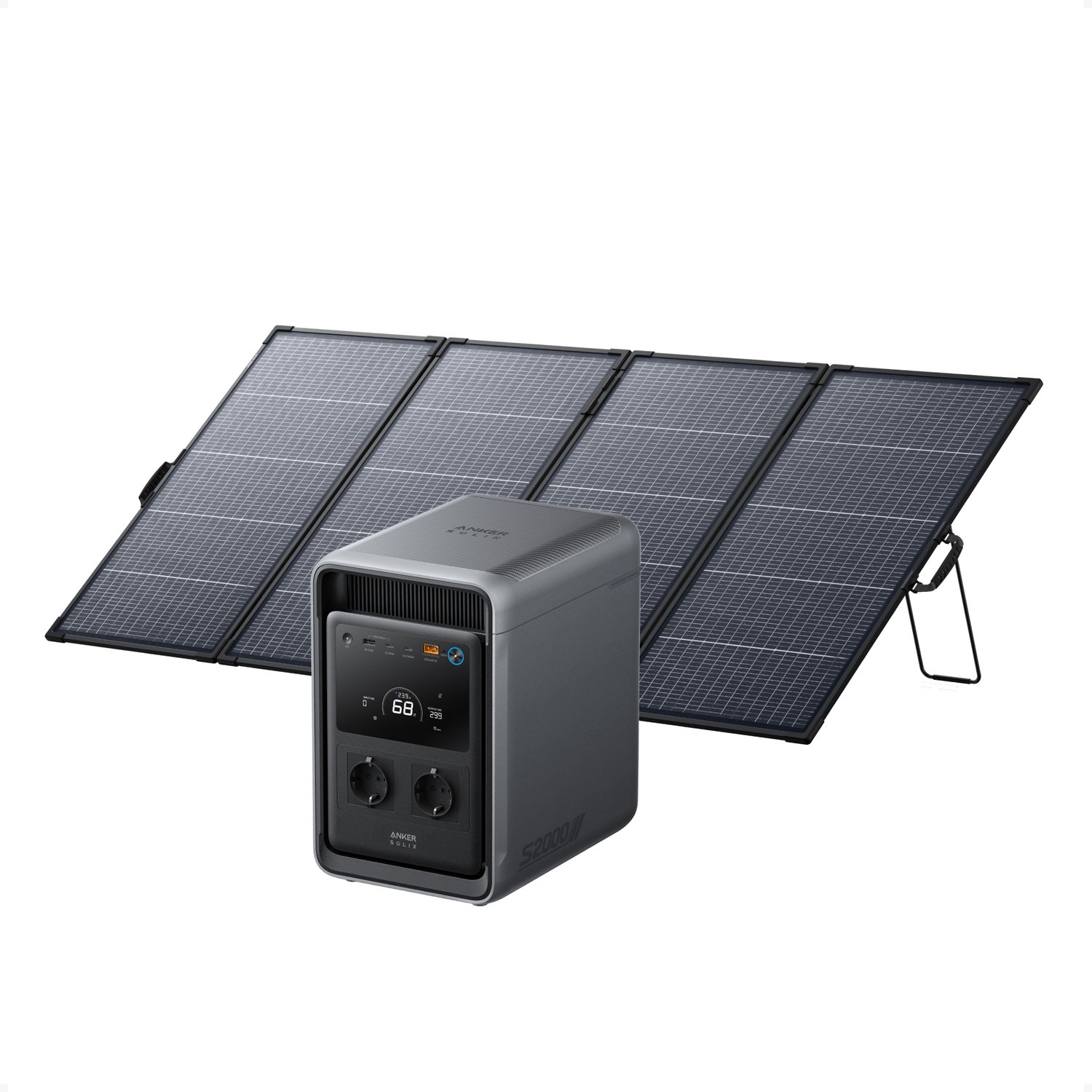Anker SOLIX S2000 draagbaar powerstation met 400W zonnepaneel-Zonnegenerator met 2010Wh LiFePO4-batterij - 1500W continu vermogen - 3000W piekvermogen - UPS <10ms en 400W zonnepaneel