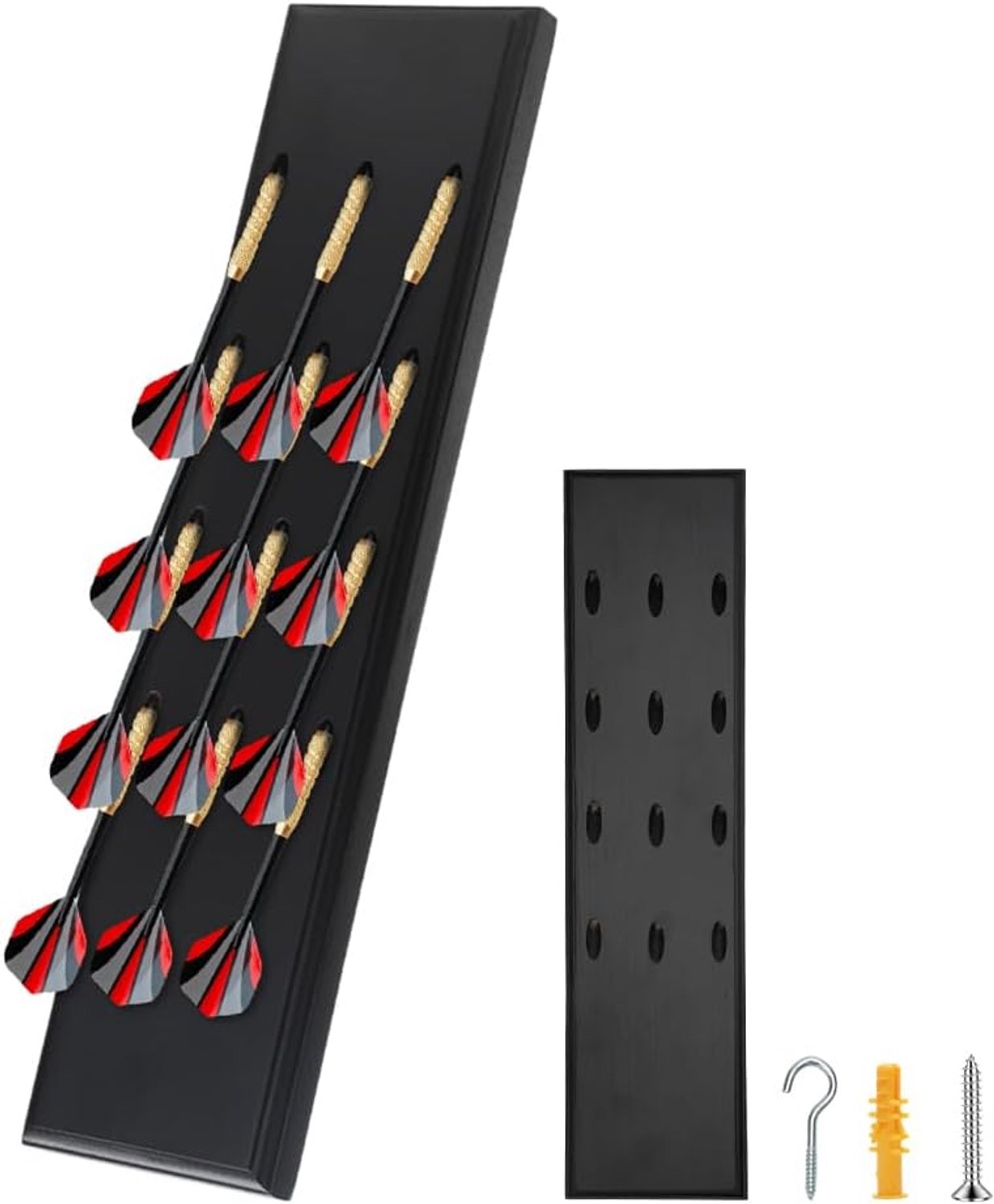 Dartpijlhouder voor 12 darts - houten wandmontage - zwart - praktisch dartaccessoire - ShopVlot