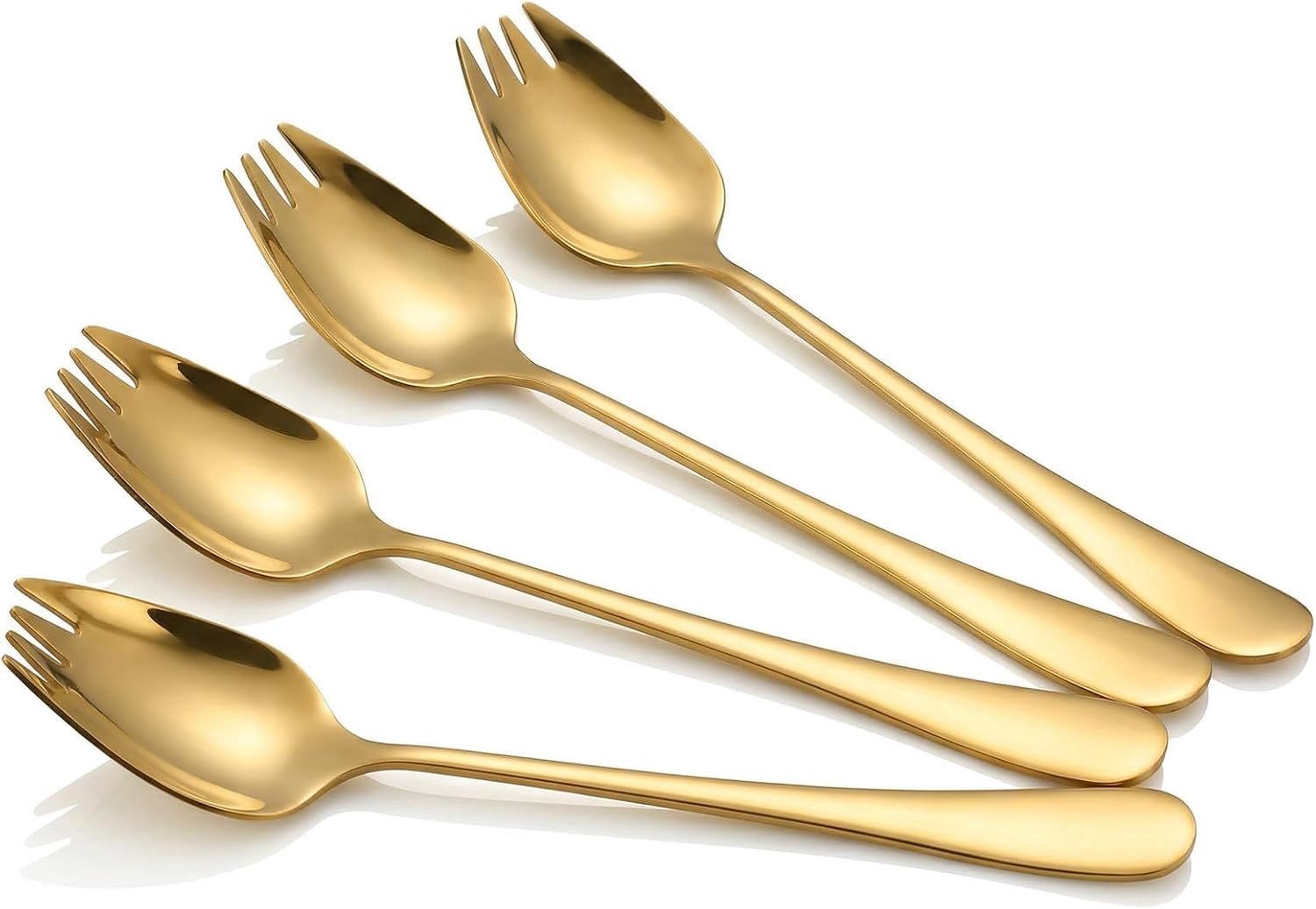 Famanu – Set van 4 roestvrijstalen Göffels, 16,5 × 3,4 cm, 2-in-1 vork en lepel voor camping, thuis en reizen