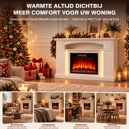 HOMAVO 23-inch elektrische haard met haardmeubel en LED-strip, 1000W ...