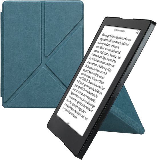 kwmobile e-reader hoesje geschikt voor Kobo Aura H2O Edition 2 hoes - Ereader flip case met standaard - E reader cover van kunstleer - In petrol — afbeelding 4