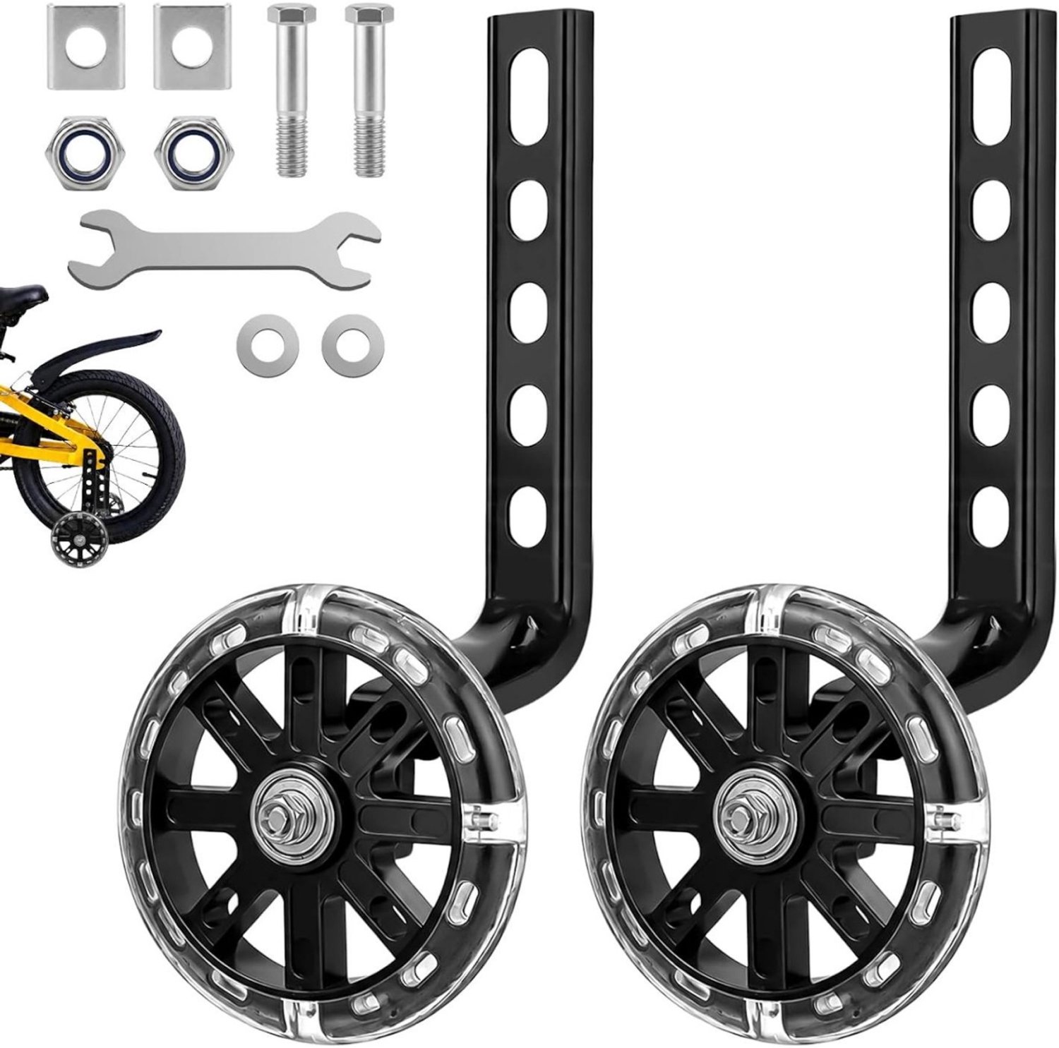 SSTRWGOOD Stützräder - 2 Stuks - Fahrrad Stützräder geschikt voor Kinder en Volwassenen - Universele Hilfsräder Set met Montageaccessoires - Geschikt voor 12/14/16/18/20 Inch Enkelvoudige Fietsen - Incl. Schroeven, Moeren, Ringen en Sleutel