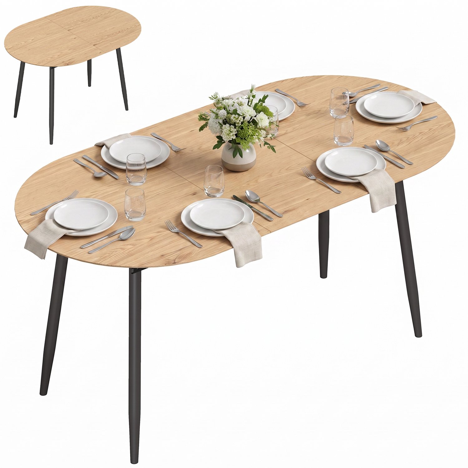 Homcom Extendable Dining Table-MDF-160 x 80 x 75 cm-Eiche Eikenlook
