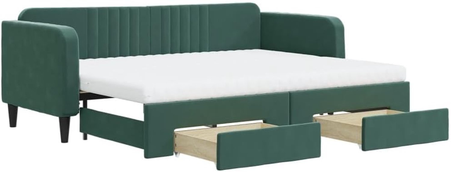 Logeerbed, hotelbed, dagbed, dagbed, uittrekbaar met laden, donkergroen, 80 x 200 cm, fluweel, voor slaapkamer, logeerkamer