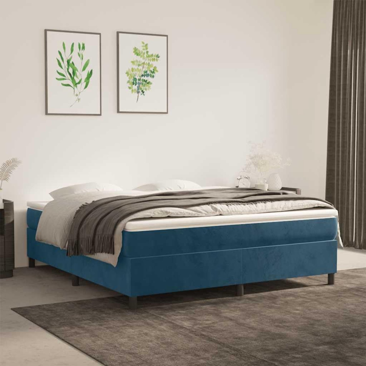 Boxspringbed pocketvering middelhoog donkerblauw 160x200 cm