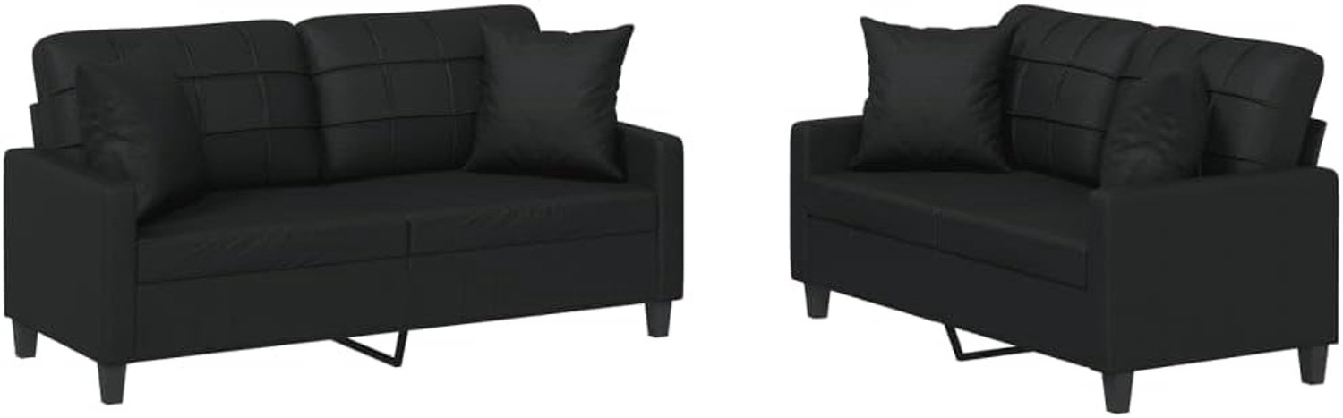 Slaapbank Kantoor Sofa 2-delig Sofa Set met Kussen Zwart Kunstleer voor Woonkamer, Slaapkamer Kantoor