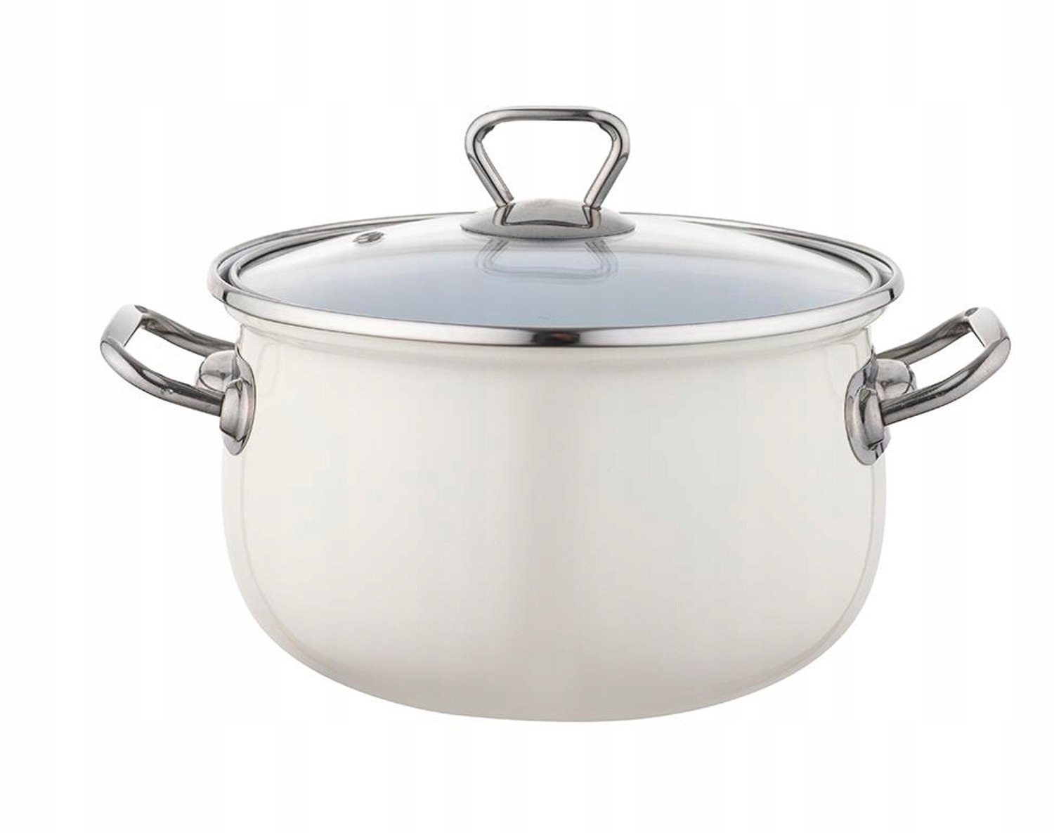 Emalia Pleszew Bliss Emaille Pan 18cm 2.8L Crème met Glazen Deksel