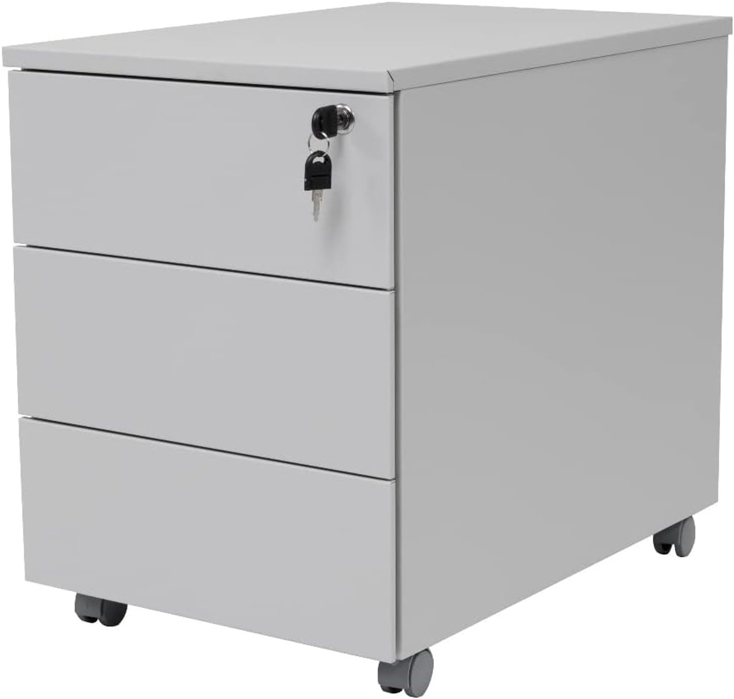 Verrijdbare, Afsluitbare Ladekast met 3 Lades, rolcontainer, Archiefkast met Wieltjes voor Kantoor onder het Bureau, Opbergkast voor Dossiers en Documenten, 2 Sleutels Inbegrepen| Grijs 44x60x57 cm