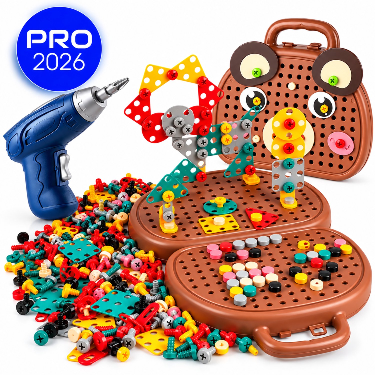 Brivano Boormachine Speelgoed - Handybox - Montessori Bouwkoffer - Handybox Bouwkoffer Speelgoed - Boormachine Speelgoed - Montessori Gereedschapskist - Gereedschapskoffer - Kidstafel - Educatief Speelgoed - Fijne Motoriek - Sensorisch Speelgoed