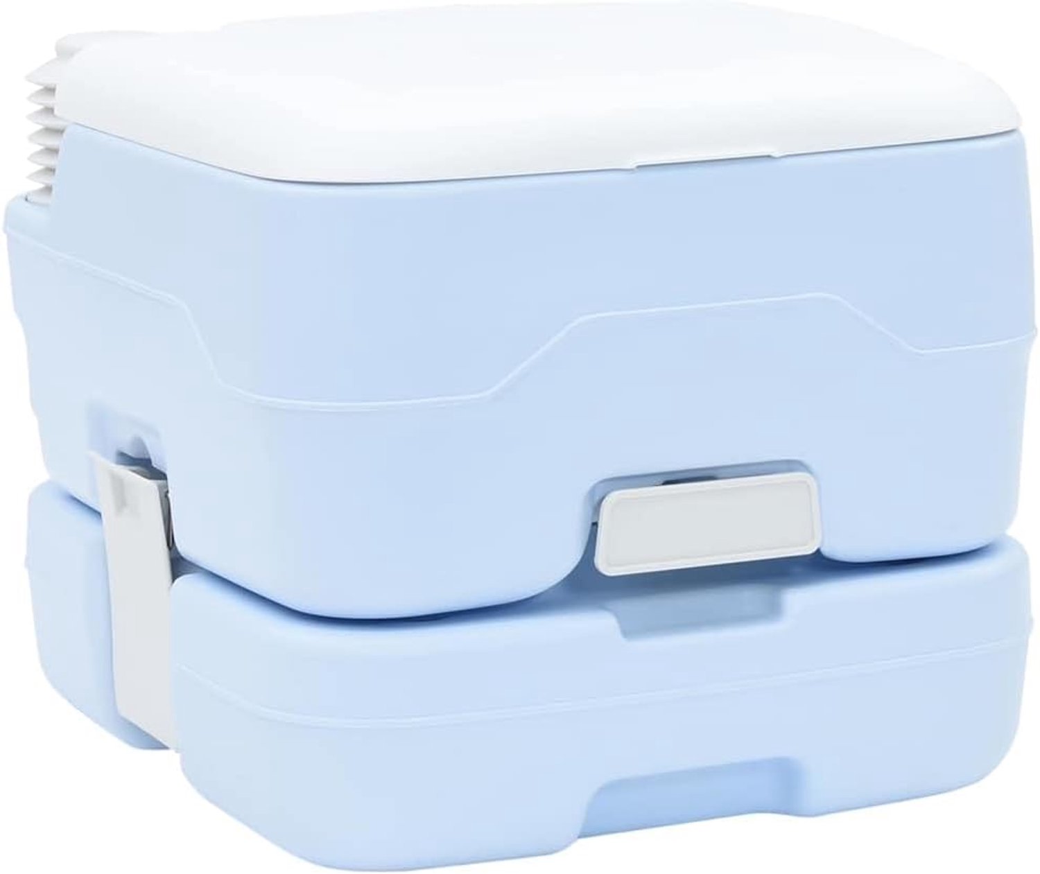 Campingtoilet, blauw/wit, mobiel chemisch toilet voor caravan, camper, camping, outdoor, tuin, campingtoilet met spoelpomp, 41,5 x 36,5 x 30 cm