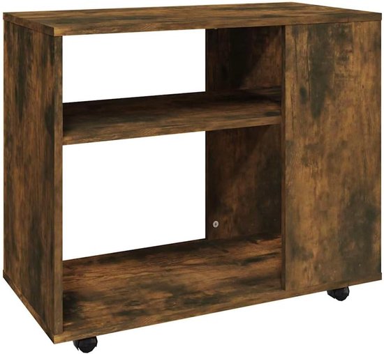 Bijzettafel, rookeiken, 70 x 35 x 55 cm, met wielen, salontafel van onderhoudsvriendelijk houtmateriaal, stijlvolle bijzettafel met opbergruimte voor orde, gemakkelijk te verplaatsen door — afbeelding 3