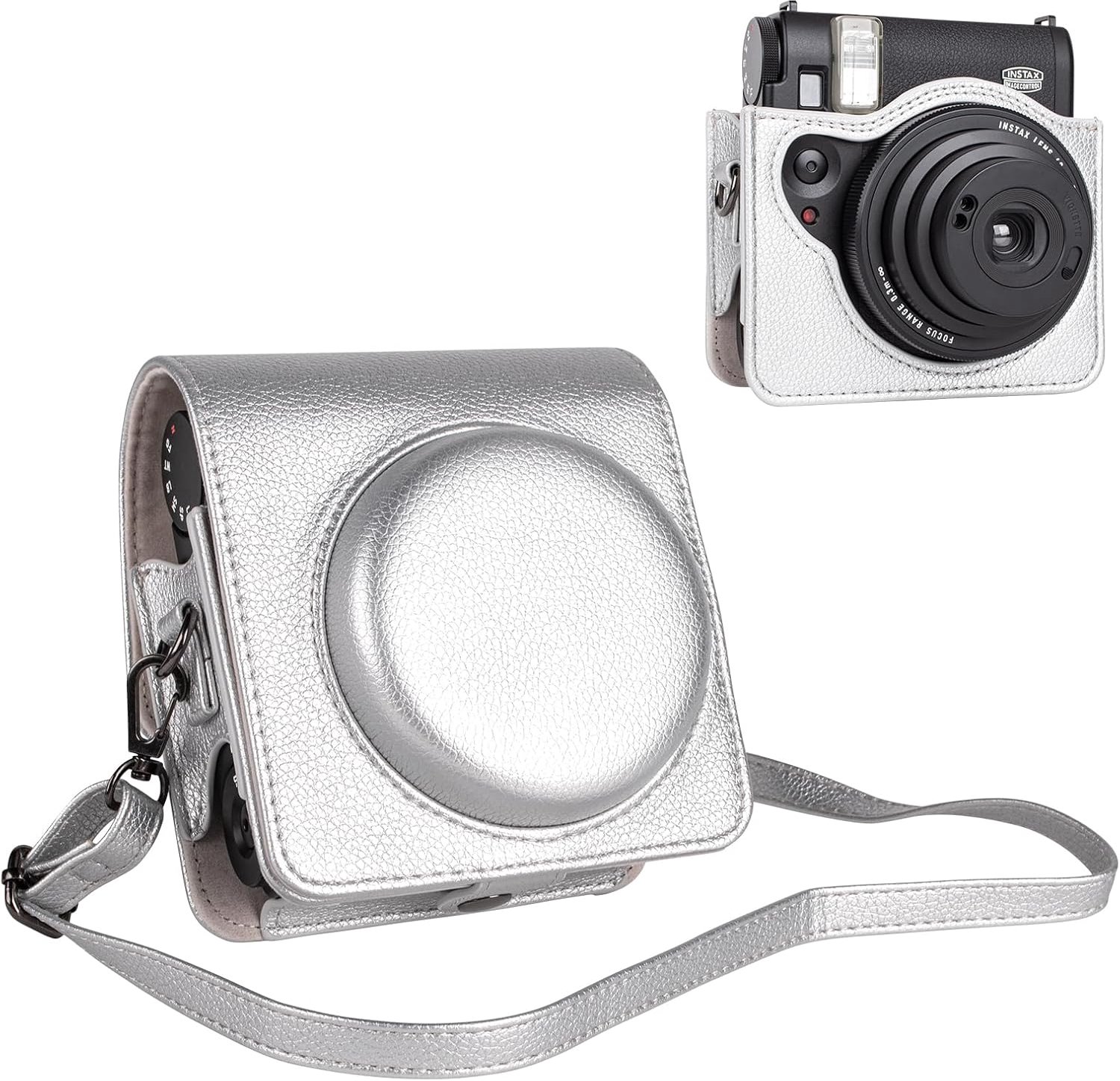 Cameratas voor Fujifilm Instax Mini 99 Instant Camera, Instax Mini 99 Leren Hoes met Verstelbare Band - Grijs