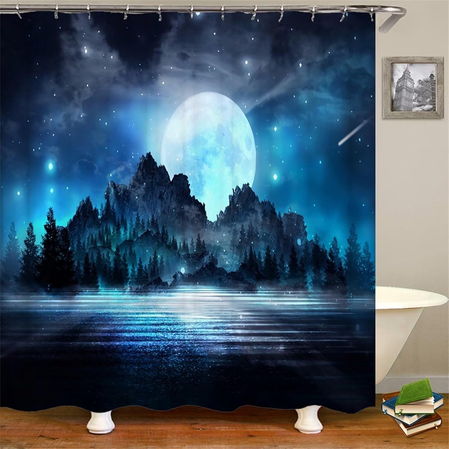 Douchegordijn, wasbare badgordijnen, met 12 haken en verzwaarde zoom, stoffen douchegordijnen voor buiten, waterdicht polyester voor bad en douchecabine, B 300 x L 140 cm B 119 x L 56