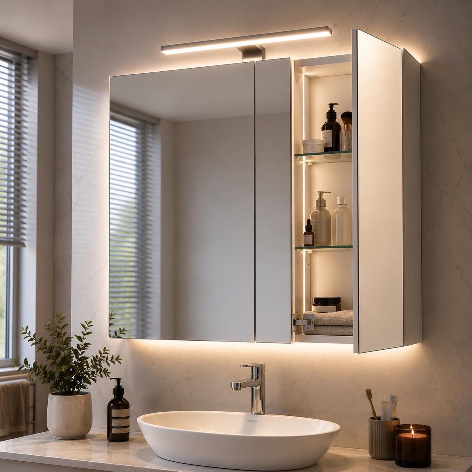 Spiegelkast badkamer met LED-verlichting 60 cm hangend wit