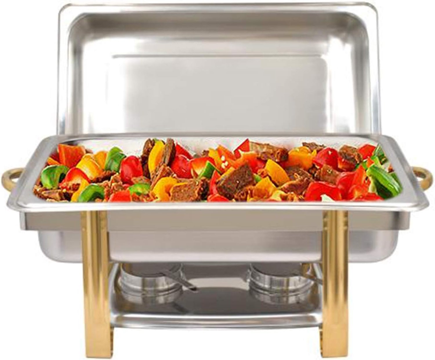 Warmhoudcontainer, Chafing Dish voedselwarmer, container, gastronormcontainer, warmtecontainer met deksel voor catering buffet en feest (9 liter verguld enkel rooster)