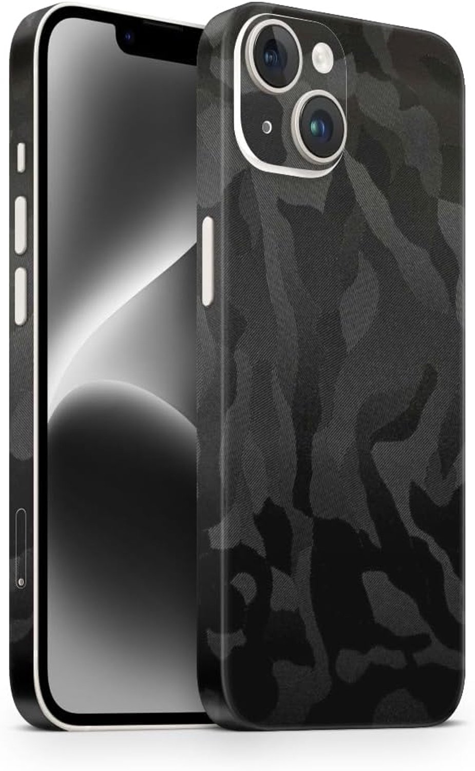 Skin geschikt voor de iPhone 14 Skin / Protector voor de achterkant en zijkanten in een elegante look incl. camerabescherming bescherming tegen krassen (Shadow Black)