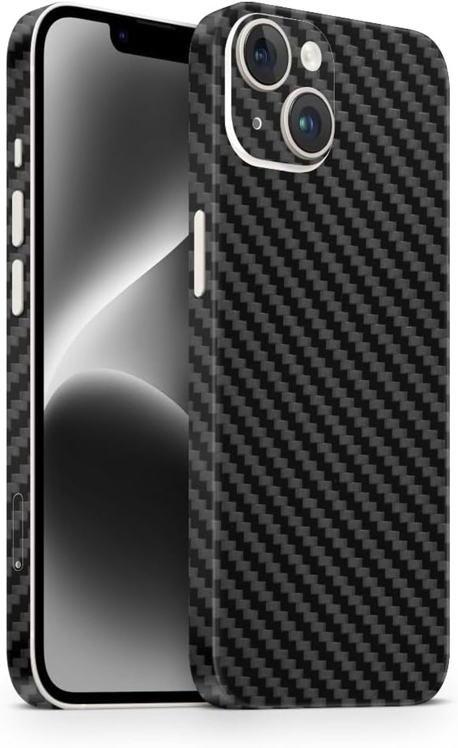 Skin geschikt voor de iPhone 14 Skin/Protector voor de achterkant en zijkanten in elegante look incl. camerabescherming bescherming tegen krassen (Carbon Black)