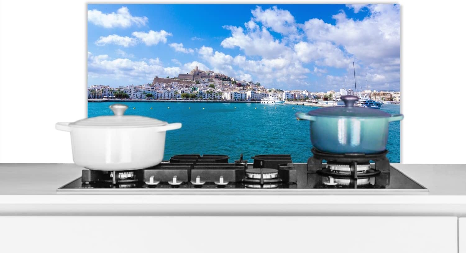 Spatscherm Keuken - 90x45 cm - Jachthaven op Ibiza