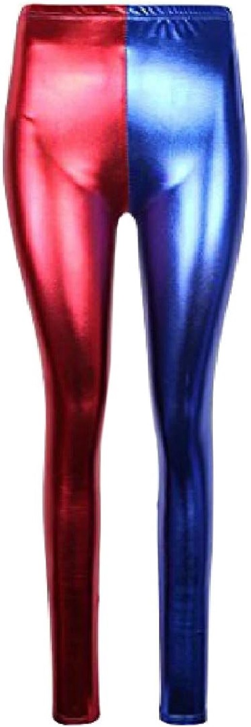 Womens Harley Quinn Kostuum Suicide Squad Metallic Shiny Look Leggings Broek, multi, 34-36