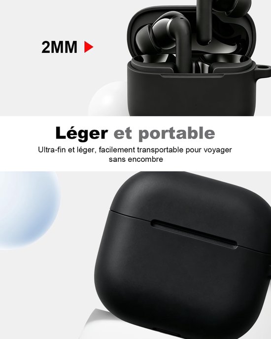 Beschermhoes voor Soundcore P42i van vloeibare siliconen, schokbestendig, ultradun, krasbestendig, met karabijnhaak, compatibel met draadloos opladen, zwart — afbeelding 4