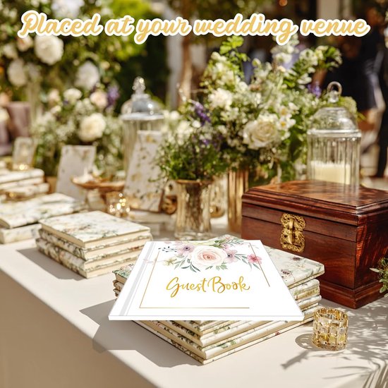 120 Pagina's Trouwgastenboek met Bloemenprint - Inclusief 4 Pagina's Personaliseerde Stickers en 1 Luxe Pen - Dik Papier met Gelinieerde en Blanco Pagina's #2 — afbeelding 2