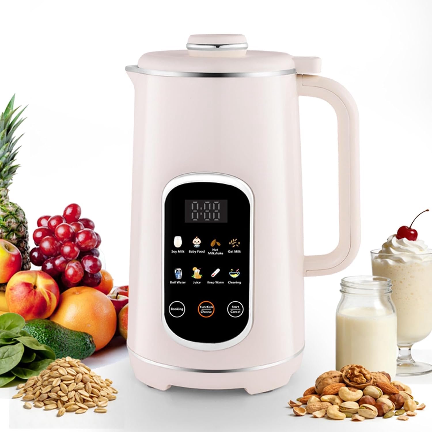 8-in-1 notenmelkmachine, 1,2 l, professionele plantenmelkbereider en sojamelkmachine met zelfreinigende functie, 12-uurs timer en warm houden, voor havermout, amandelmelk en wit