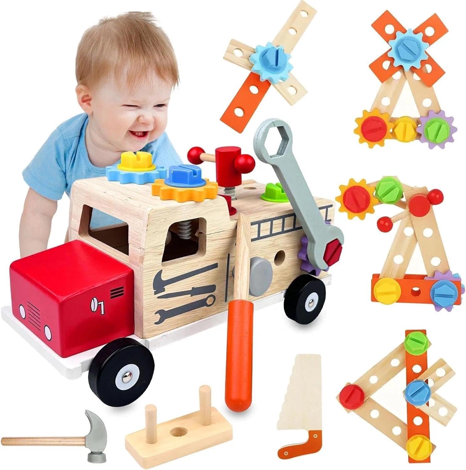 Speelgoed voor kinderen jaar, kinderspeelgoed en -spellen, werkbank voor kinderen (jongens en meisjes), gereedschapskist, houten speelgoedgereedschap, leermiddelen voor kin