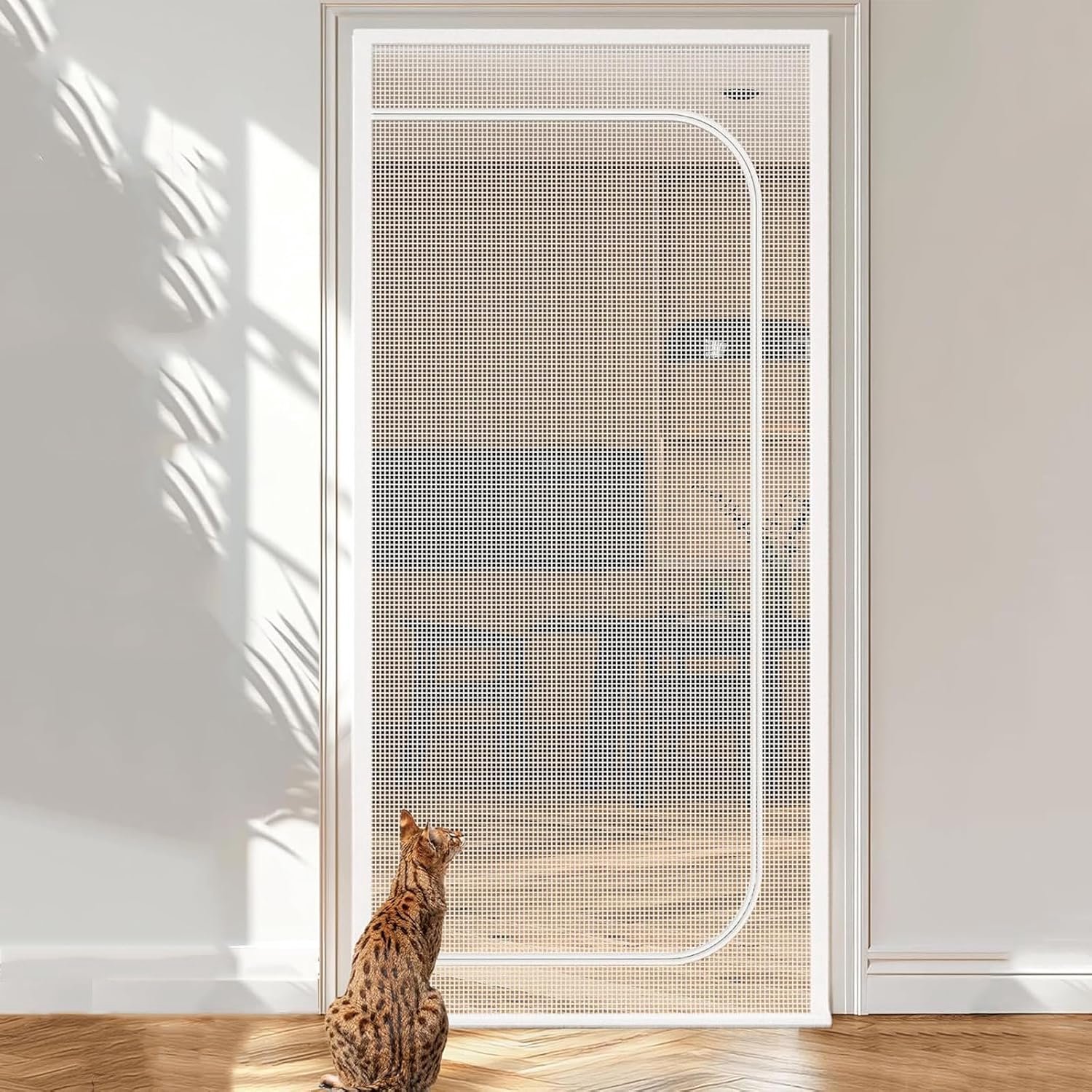 Hordeur voor katten, balkonbarrière met ritssluiting, dierbestendig, voorkomt dat honden en katten uit huis, keuken, wit (85 x 195 cm)