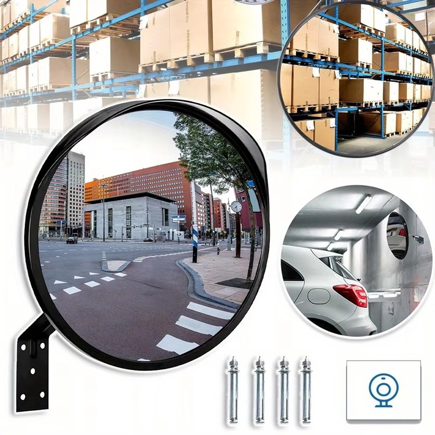 Verstelbare aan de muur gemonteerde convexe spiegel voor buitengebruik, groothoekveiligheidsspiegel voor binnenruimtes, voor blinde vlekken in magazijnen, kantoren, parkeergarages en verkeersveiligheid-Wandgemonteerde convexe verkeersspiegel
