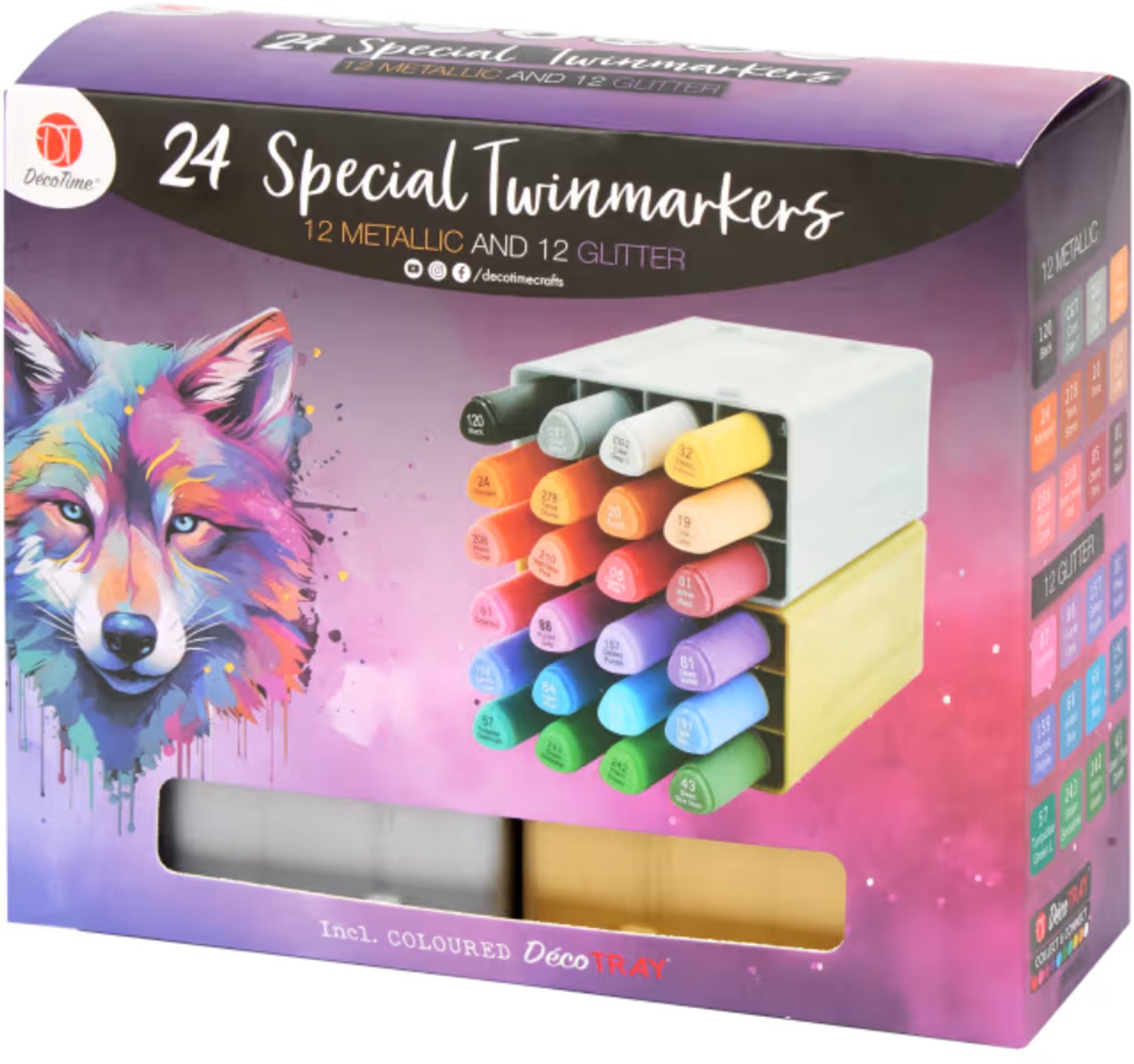 DécoTime glitter en metallic aquamarkers 24 stuks -12 metallic- en 12 glittermarkers op waterbasis - Aquamarkers - Stiften