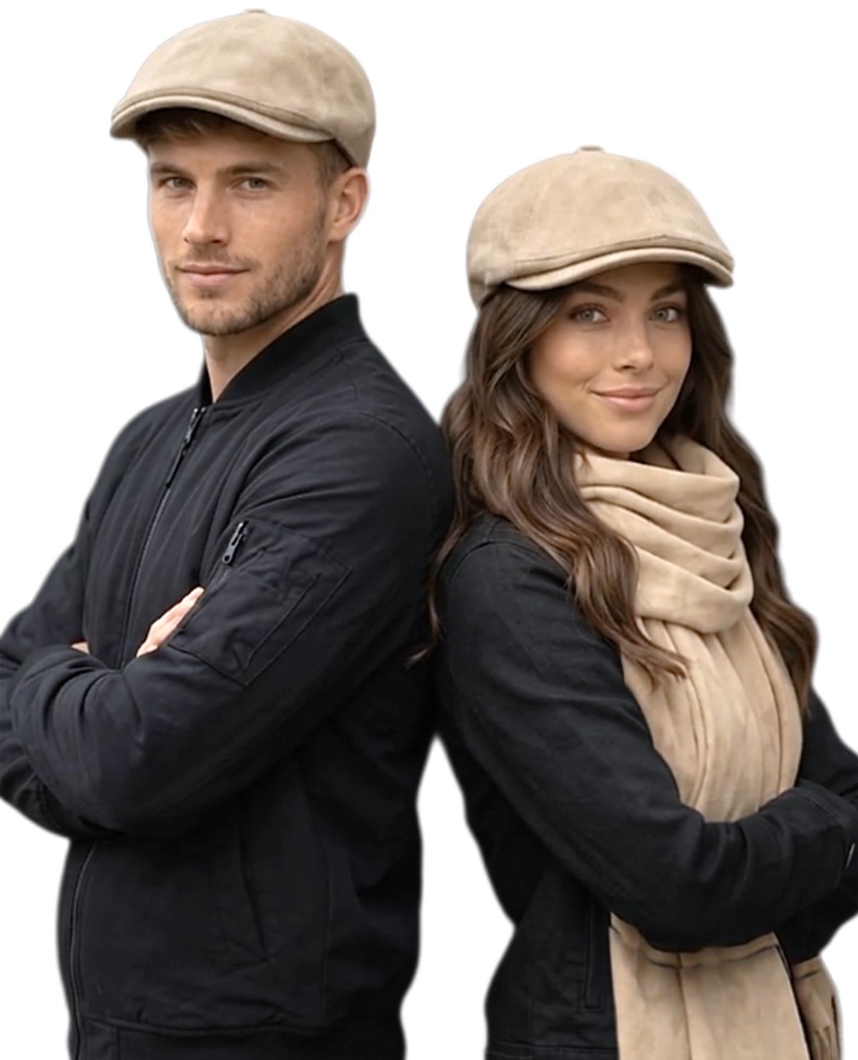 Flat cap-Platte pet-Ivy cap-Suedine-Dames-Heren-Beige