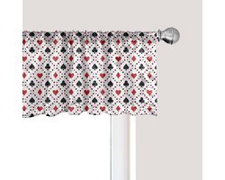 ABAKUHAUS Casino Gordijnvalletje, Poker Cards Advertising Holidays Getaways Tourist Destinations Pleasure Kunst Print, Gordijnvalletje voor Keuken en Slaapkamer met Roedetunnel, 137 x 45 cm, Rood Zwart