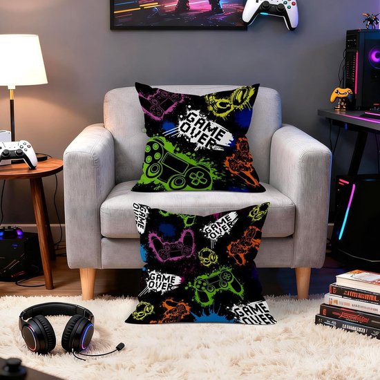 Kleurvolle Gaming Kussenslopen 40 x 40 cm - Set van 4 voor Gamer Jongens, Speelkamer Decoratie en Sofa Accessoire — afbeelding 2