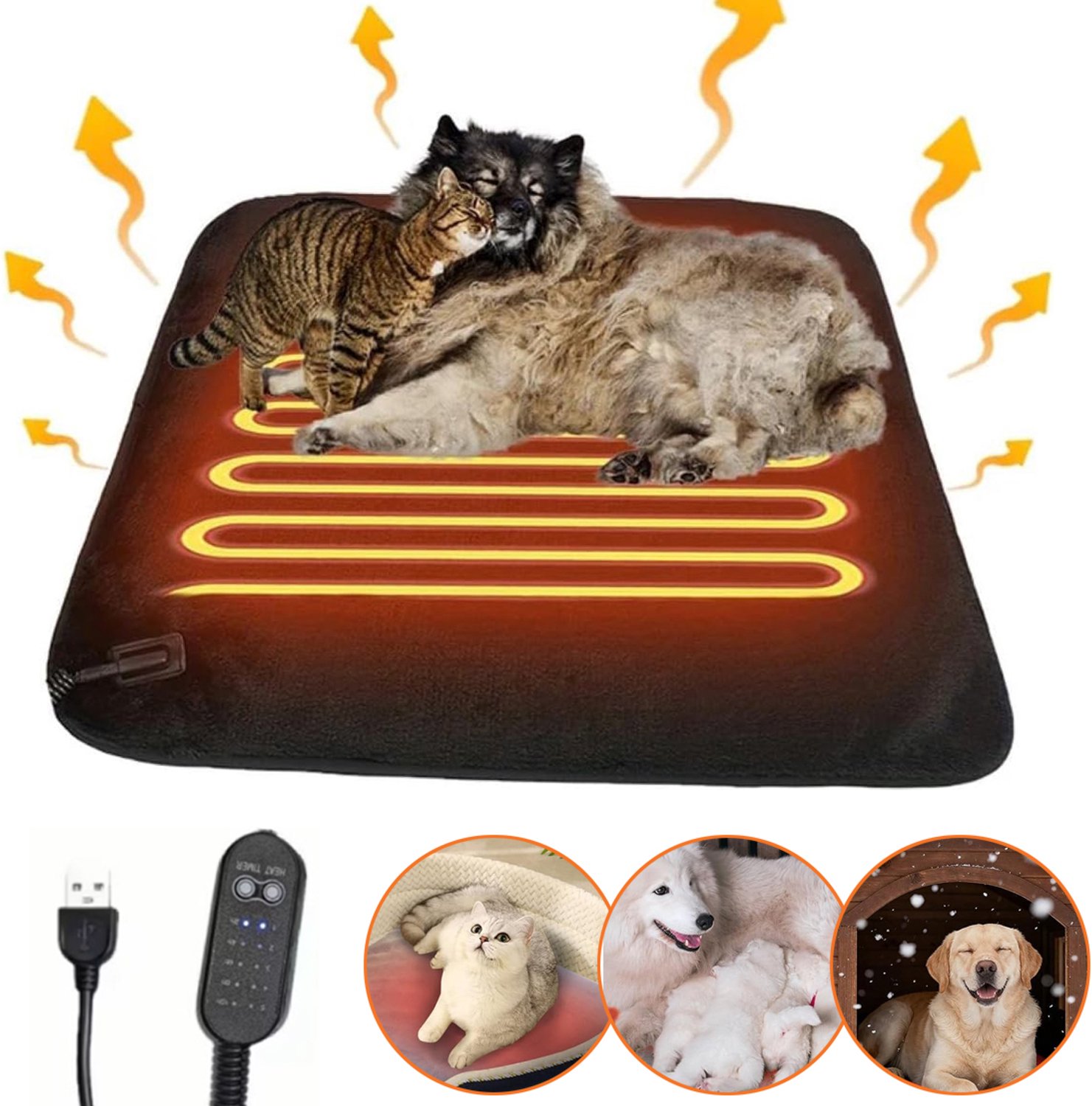 Verwarmingsmat Voor Honden En Katten - Verwarmde Mat Met Bijtbestendig Snoer - Elektrisch Warmtekussen Voor Huisdieren