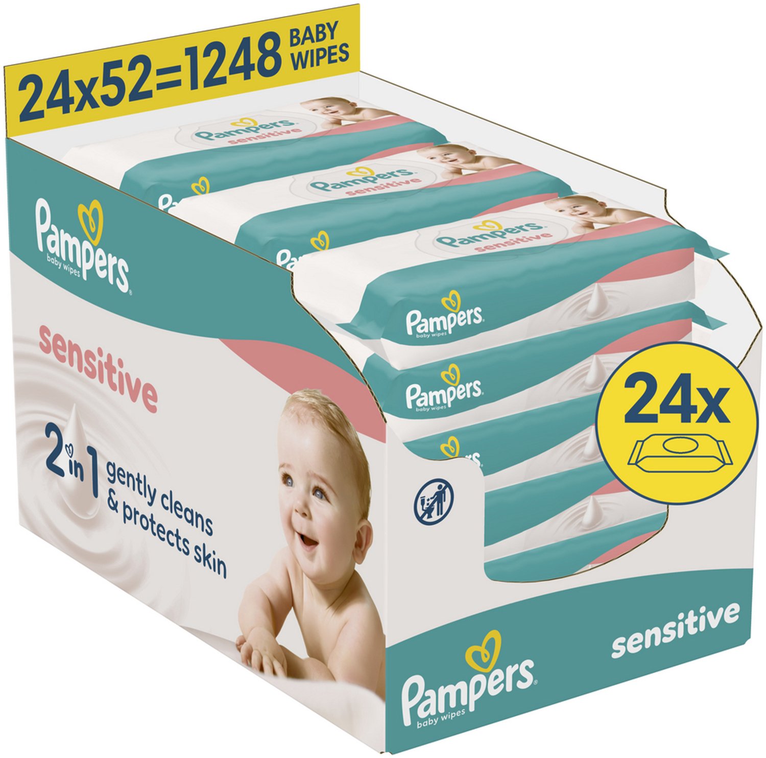 Bol.com Pampers Sensitive Billendoekjes - 2-in-1: Reinigen Zacht & Beschermen - 0% Plastic In De Doekjes - 24 Verpakkingen van 5... aanbieding